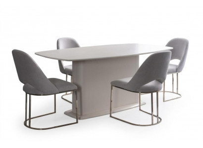 Esszimmer Esstisch Stühle Tisch Polsterstühle Säulenfuß Weiß Edelstahl