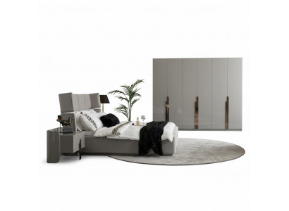 Schlafzimmergarnitur Schlafzimmer Set Bett 2x Nachttische Kleiderschrank