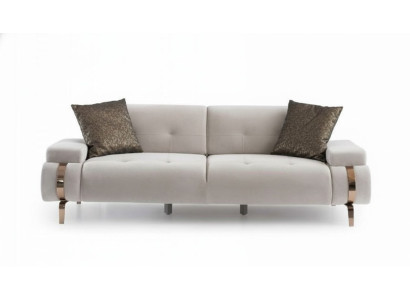 Sofa Dreier Couch Polstersofa Chesterfield Edelstahl Gold Cream 3 Sitzer