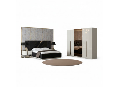 Doppelbett 2x Nachttische Kleiderschrank Modernes Schlafzimmer Set 4tlg