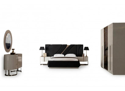 Doppelbett 2x Nachttische Kommode Spiegel Kleiderschrank Schlafzimmer Set