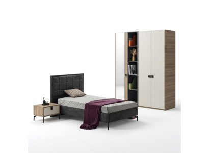 Set Bett Nachttisch Kleiderschrank Modernes Design Stilvolles Kinderzimmer 3-tlg