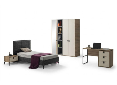 Jugendzimmer Set Bett Schrank Schreibtisch Nachttisch Modernes Design 4-teilig