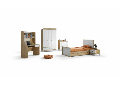 Modernes 5tlg Set mit Bett Nachttisch Kommode Kleiderschrank Schreibtisch