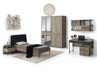 Set Bett Nachttisch Schreibtisch Kleiderschrank Modernes Design 4-teilig Möbel