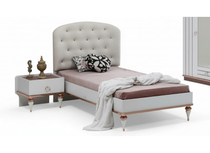Bett Gepolstertes Kopfteil Nachttisch Modern Elegantes Design Weiß Kinderzimmer