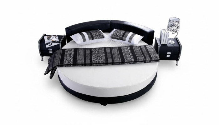 Modern black bed with elegant details and bench