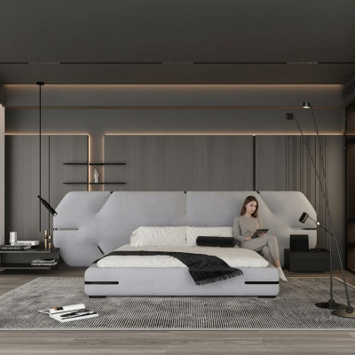 Bed with elegant headboard and modern design for the bedroom