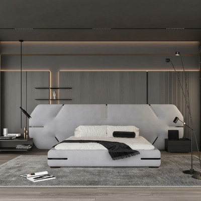 Bed with elegant headboard and modern design for the bedroom