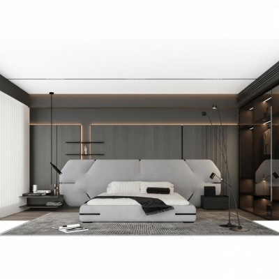 Bed with elegant headboard and modern design for the bedroom