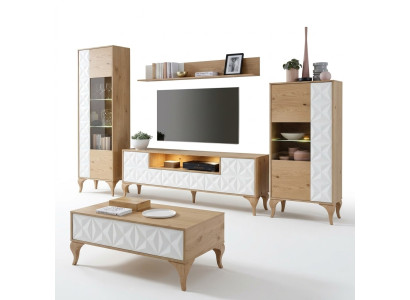 Wohnzimmer Set Modern Holzmöbel TV-Lowboard + 2x Vitrine Luxuriöses
