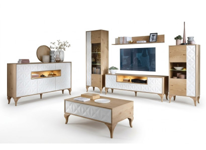 Modern Holzmöbel TV-Lowboard Wohnzimmer Vitrine Komplett Set Wohnwand 6tlg