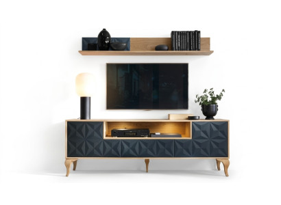 Wohnzimmer Set TV-Lowboard Luxuriöses Medienmöbel Holz Wandregal
