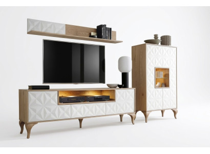 Wohnzimmer TV-Lowboard Wandregal Regal Wohnwand Schrank Set 3tlg