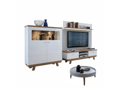 Designer Wohnzimmer Set 3 tlg Modern Wohnwand TV-Lowboard Medienmöbel Regale