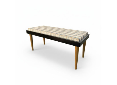 Polsterbank Sitzhocker Bank Sitzbank Stoffbezug Beige-Ocker-Blau Kariert