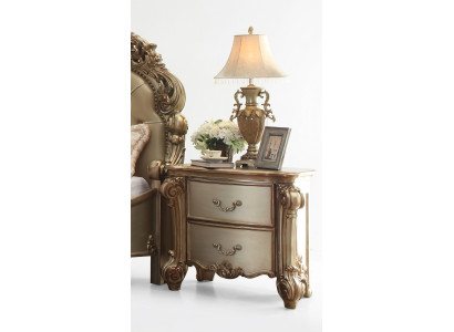 Luxus Nachttisch Beistellkommode mit 2 Schubladen Nachtschrank Beige Gold