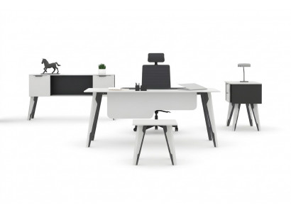 Arbeitszimmer Schreibtisch Büroschrank Kommode Couchtisch Weiß- Schwarz
