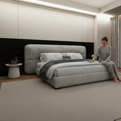 Luxury gray bed railing with modern upholstered head