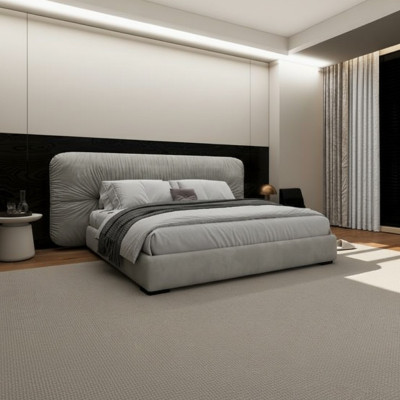 Luxury gray bed railing with modern upholstered head