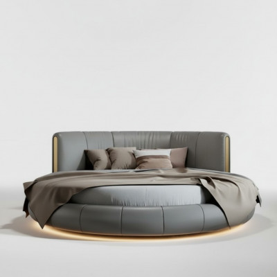 Bed in modern gray-beige design, exclusive for the bedroom