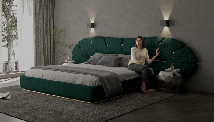 Bed with upholstered details for modern bedroom