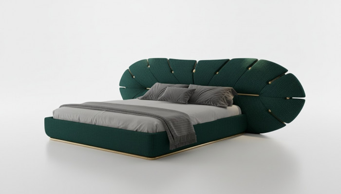 Bed with upholstered details for modern bedroom