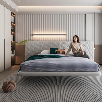 Modern bed frame with minimalist and rounded design