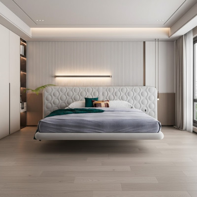 Modern bed frame with minimalist and rounded design