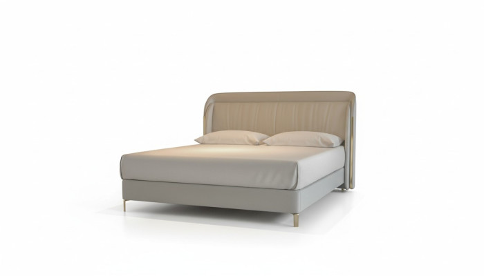 Modern luxury bed with elegant gold headboard in gray color