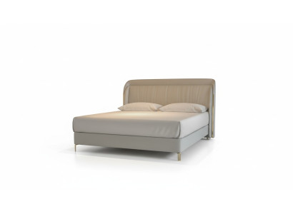 Modern luxury bed with elegant gold headboard in gray color