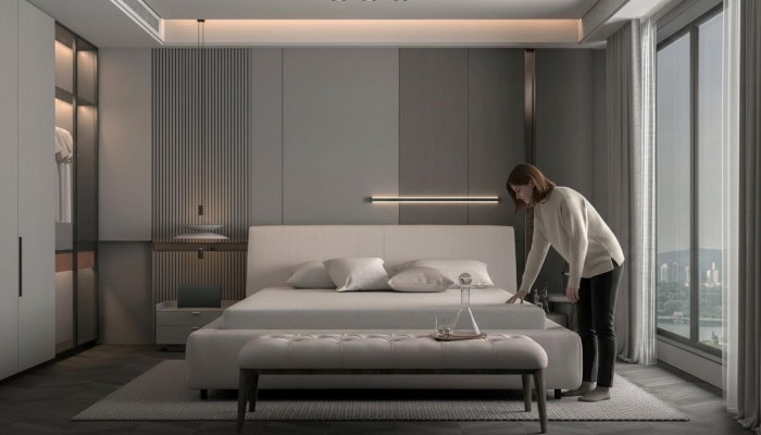 Elegant bed with cushions