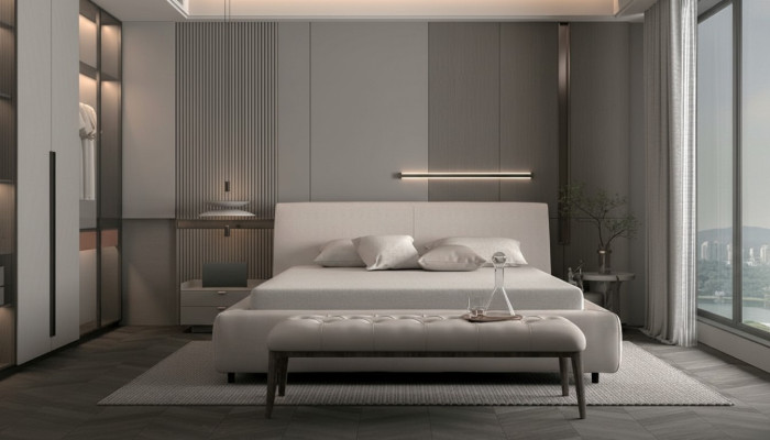 Elegant bed with cushions