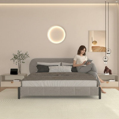 Elegant gray fabric bed
