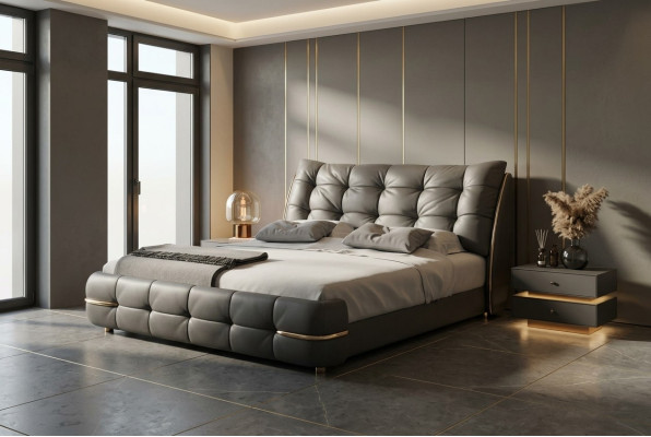 Modern bed, black with elegant pattern