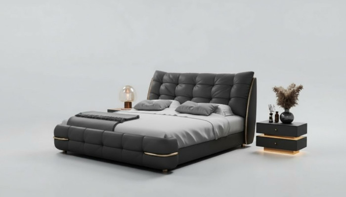 Modern bed, black with elegant pattern