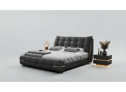 Modern bed, black with elegant pattern