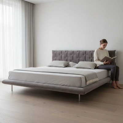 Modern gray upholstered bed
