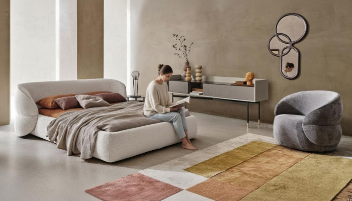 Modern folding bed with function in elegant gray fabric