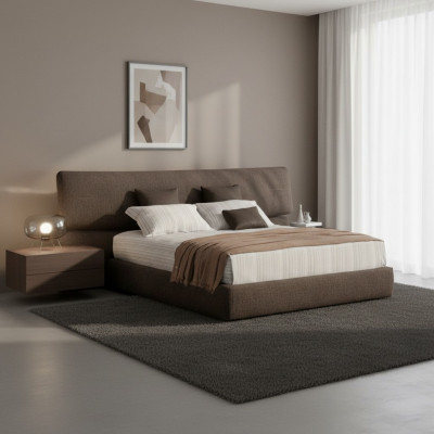 Bed in modern black fabric with high backrest