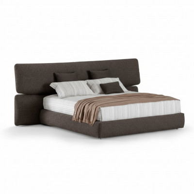 Bed in modern black fabric with high backrest