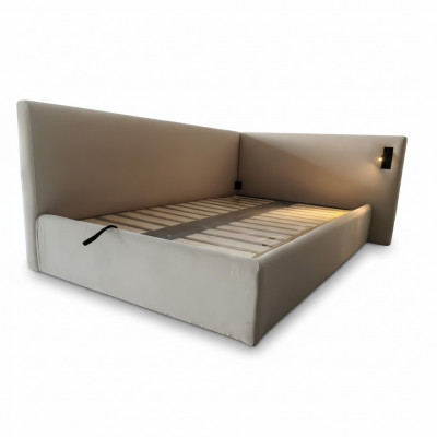 Modern bed in beige with LED lighting and luxurious upholstery