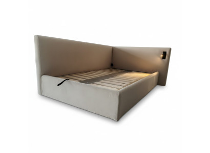 Modern bed in beige with LED lighting and luxurious upholstery