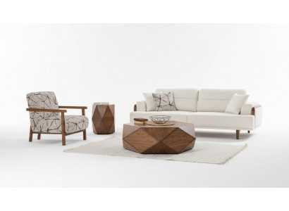 Sofagarnitur 3+1 Sitzer Modern Creme Holzgestell Wohnzimmer Komfort Design