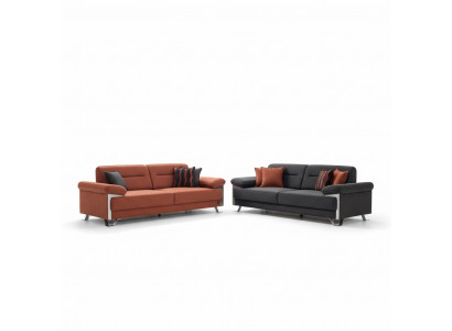 Exklusive Sofagarnitur 3+3 Sitzer Stoff Anthrazit Terrakotta Chromfüße Modern