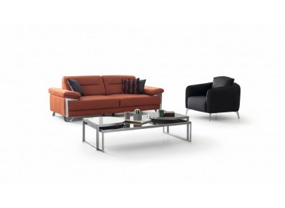 Sofagarnitur 3+1 Sitzer Terrakotta Anthrazit Stoff Chromfüße Modern Design