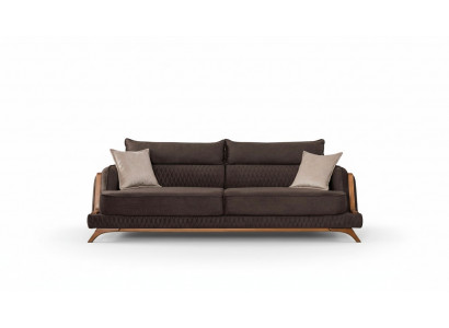 Dunkelbraun 3-Sitzer Sofa Stoffbezug Holzdetails Retro Skandi Stil Wohnzimmer