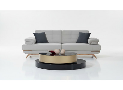 Elegantes Sofa Design Weiß Grau Polster Couch Wohnzimmer Holzfüße Modern 3Sitzer