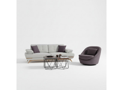 Design Sofa Set 3+1 Grau Braun Polster Lounge Couch Wohnzimmer Modern Holzfüße