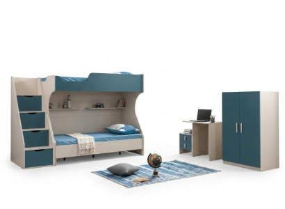 Kinderbett Blau aus Holz mit modernem Design